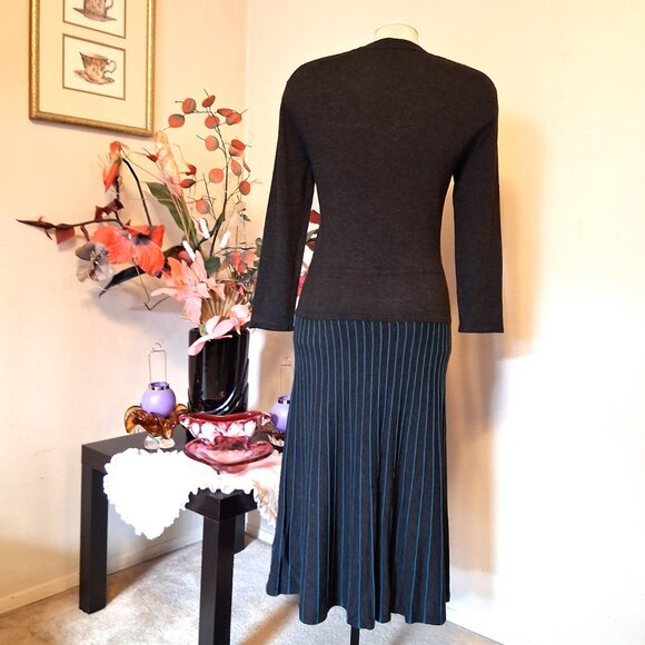 NWOT Orly Maxi V neck Long Sleeve Gray Teal Dress Cardigan Fall Winter Dresses - Picture 6 of 9